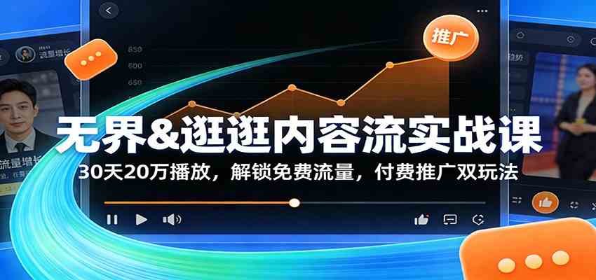 无界&逛逛内容流实战课：30天20万播放，解锁免费流量，付费推广双玩法-九九网创