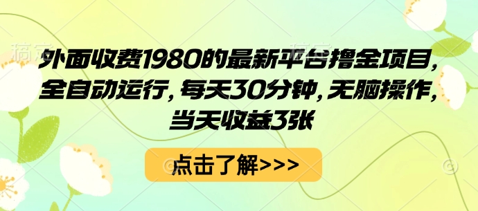 外面收费1980的最新平台撸金项目，全自动运行，每天30分钟，无脑操作，当天收益3张【揭秘】-九九网创