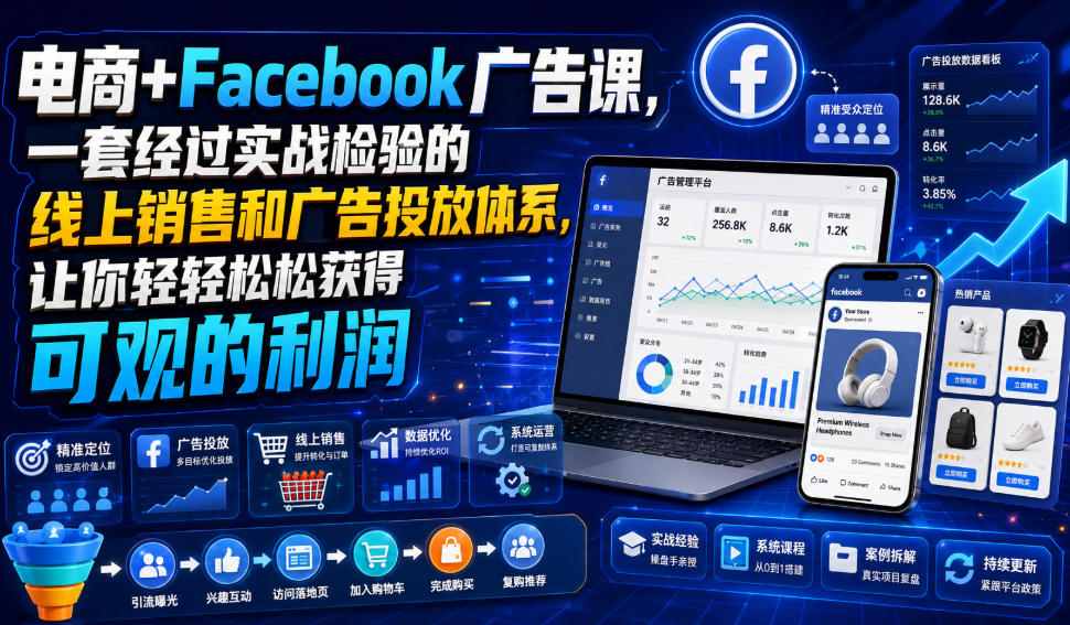 电商+Facebook广告课，一套经过实战检验的线上销售和广告投放体系，让你轻轻松松获得可观的利润【原创双语字幕】-九九网创