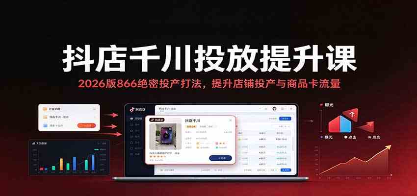 抖店千川投放提升课：2026版866绝密投产打法，提升店铺投产与商品卡流量-九九网创