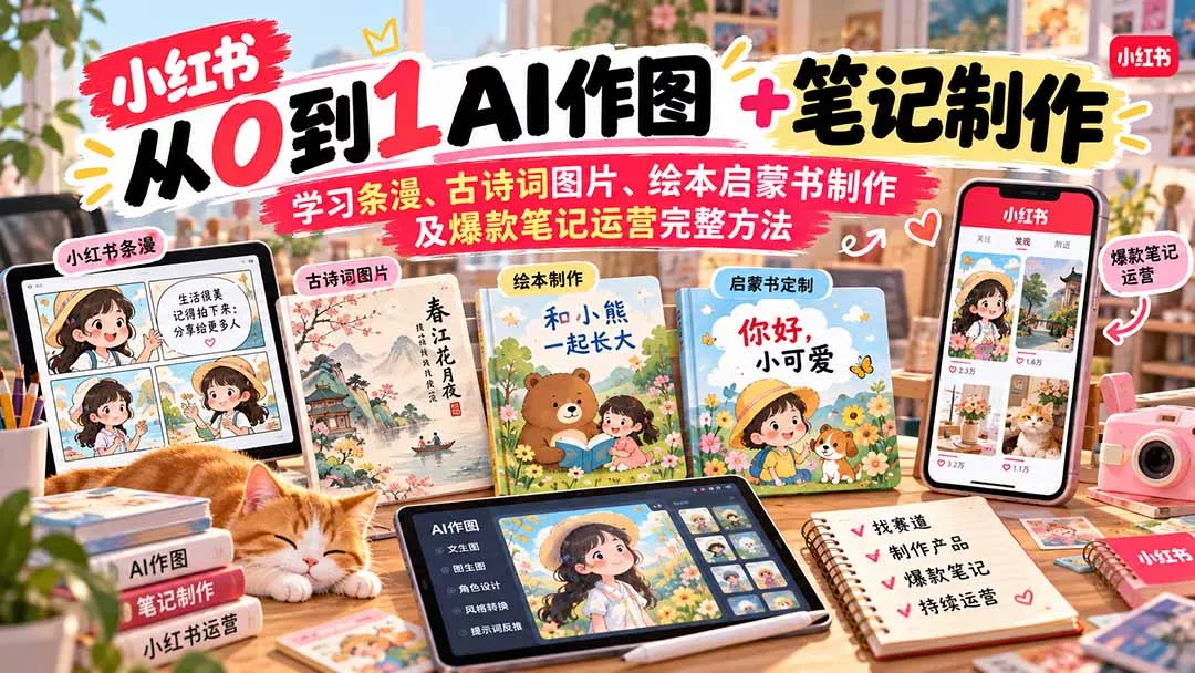 2026小红书AI内容创作从0到1：学习条漫、古诗词图片、绘本启蒙书制作及爆款笔记运营完整方法-九九网创