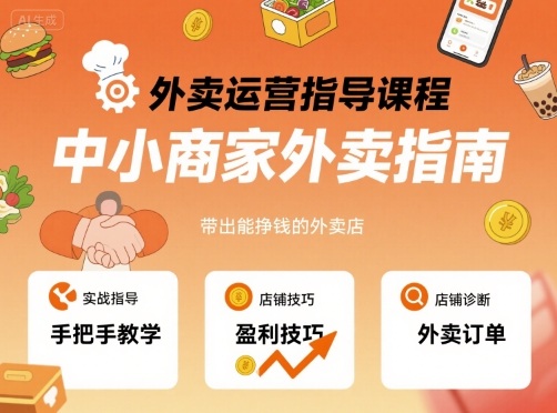 外卖运营指导课程，中小商家外卖指南，手把手带出能挣钱的外卖店-九九网创