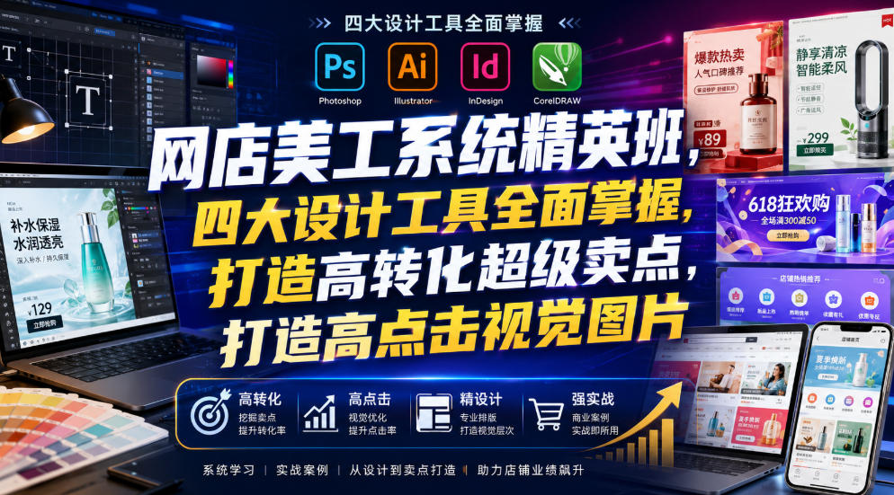 网店美工系统精英班，四大设计工具全面掌握，打造高转化超级卖点，打造高点击视觉图片（2026年7月）-九九网创