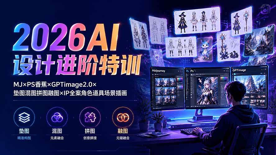 （19569期）2026AI设计进阶特训：MJ×PS香蕉×GPTimage2.0×垫图混图拼图融图×IP全案角色道具场景插画-九九网创