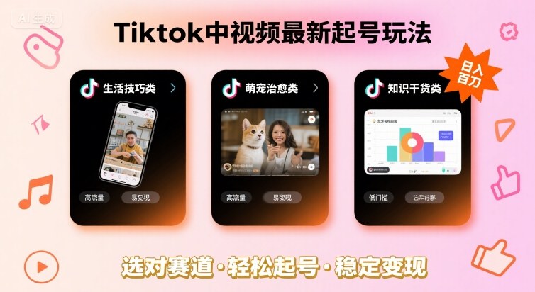 Tiktok中视频最新起号玩法，想要日入百刀，做好这几个赛道就可以了-九九网创