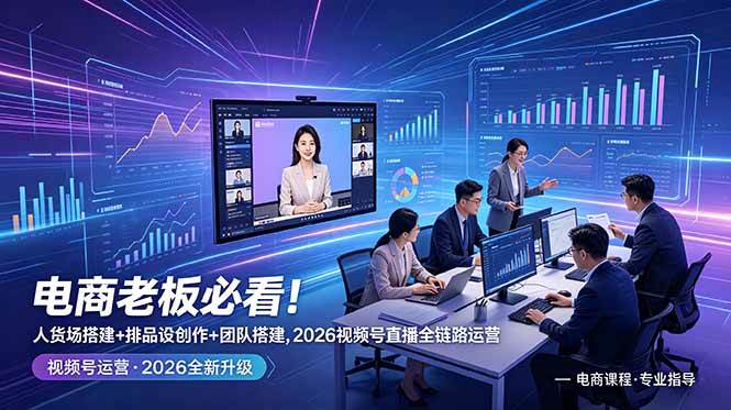 （18845期）电商老板必看！人货场搭建+排品设计+素材创作+团队搭建，2026视频号直播全链路运营-九九网创