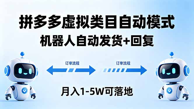 多多虚拟类目自动模式，机器人自动发货 + 回复，月入 1-5W 可落地-九九网创