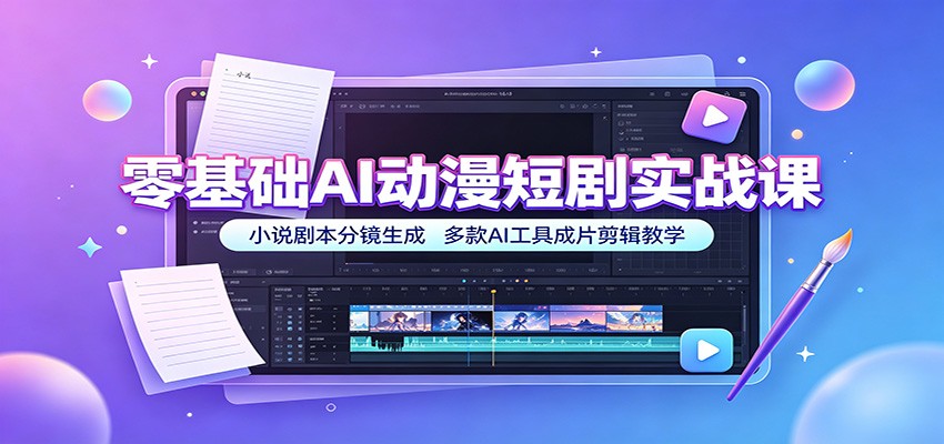 零基础AI动漫短剧实战课：小说剧本分镜生成，多款AI工具成片剪辑教学-九九网创