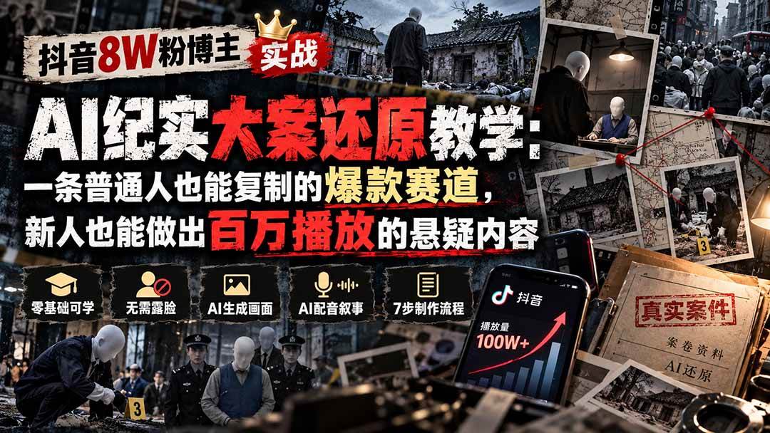 (20865期)抖音8W粉博主AI纪实大案还原教学:一条普通人也能复制的爆款赛道,新人也能做出百万播放的悬疑内容 (20865期)抖音8W粉博主AI纪实大案还原教学:一条普通人也能复制的爆款赛道,新人也能做出百万播放的悬疑内容