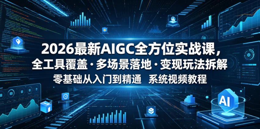 2026最新AIGC全方位实战课，全工具覆盖・多场景落地・变现玩法拆解，零基础从入门到精通系统视频教程-九九网创