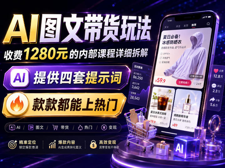 AI图文带货内部玩法，1280内部课程对外系统拆解，看完直接上手变现！-九九网创