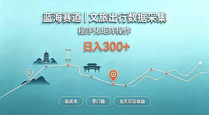 蓝海赛道 文旅出行数据采集 程序化矩阵操作 低成本 零门槛 当天可见收益 日入300+ 蓝海赛道 文旅出行数据采集 程序化矩阵操作 低成本 零门槛 当天可见收益 日入300+