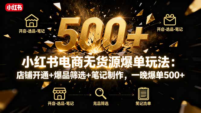 小红书电商无货源爆单玩法:店铺开通+爆品筛选+笔记制作,一晚爆单500+-九九网创