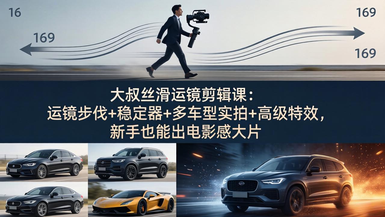 大叔丝滑运镜剪辑课：运镜步伐+稳定器+多车型实拍+高级特效，新手也能出电影感大片-九九网创