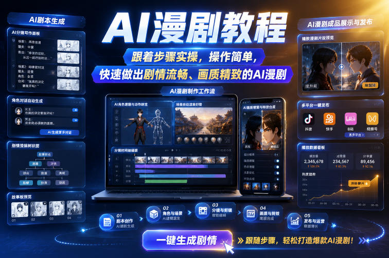 AI漫剧教程,跟着步骤实操,操作简单,快速做出剧情流畅、画质精致的AI漫剧-九九网创