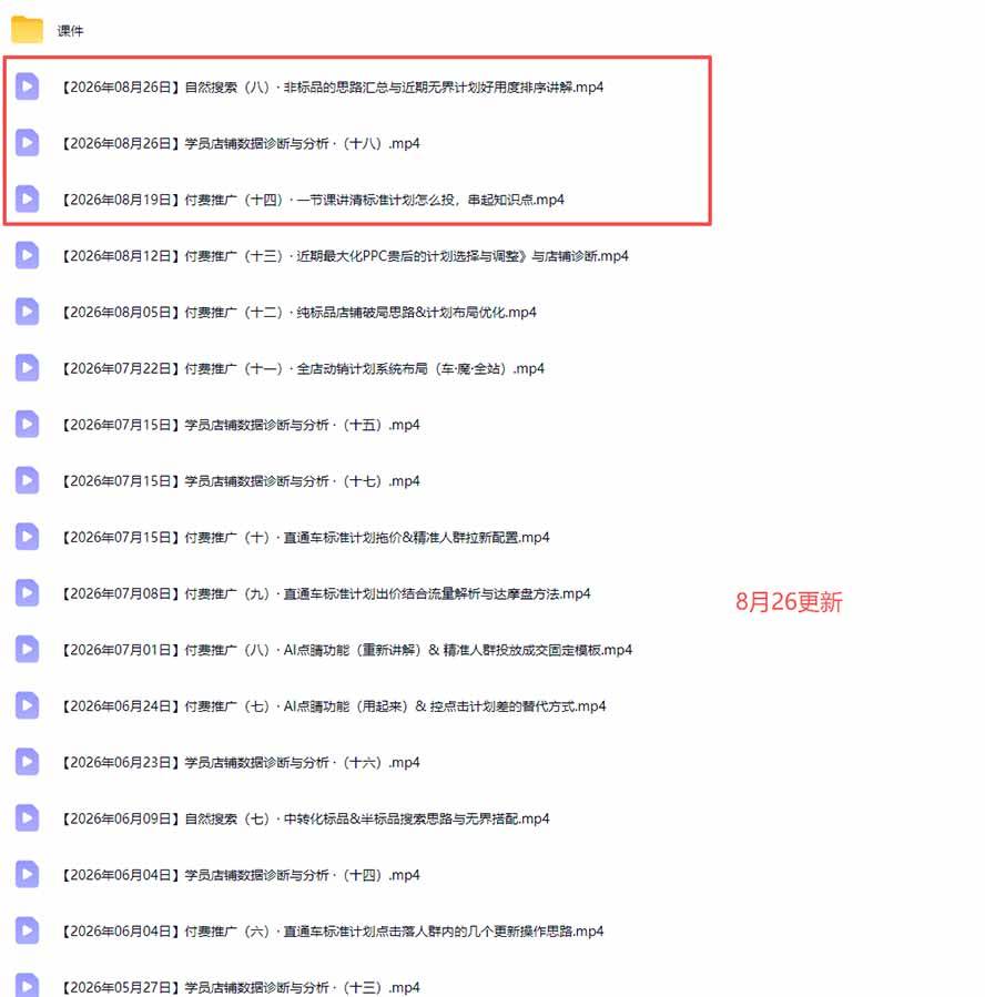 （20094期）2026淘宝电商终局之战VIP课-更新：自然搜索+直通车+无界+精准人群，系统掌握测款动销与全店推广布局方法-九九网创