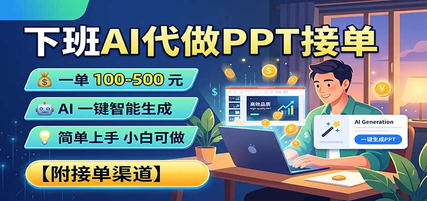 下班AI代做PPT接单，一单100-500，AI一键生成，小白也能做，附接单渠道-九九网创
