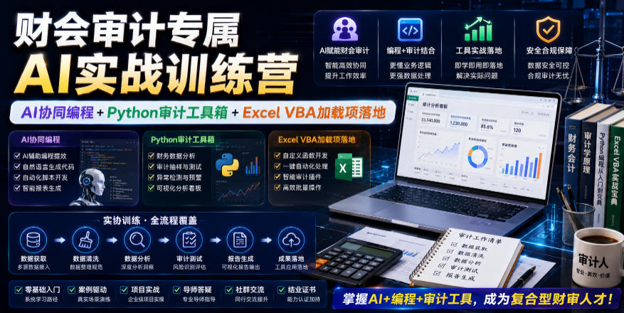 财会审计专属AI实战训练营｜AI协同编程+Python审计工具箱+Excel VBA加载项落地（更新0710）-九九网创