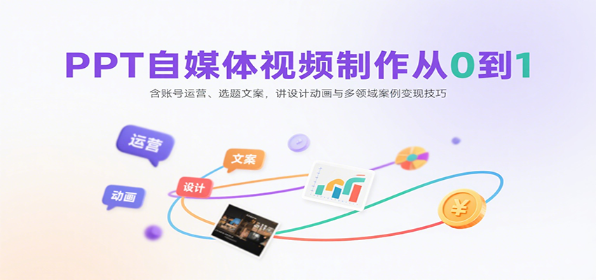 PPT自媒体视频制作从0到1：含账号运营、选题文案，讲设计动画与多领域案例变现技巧-九九网创