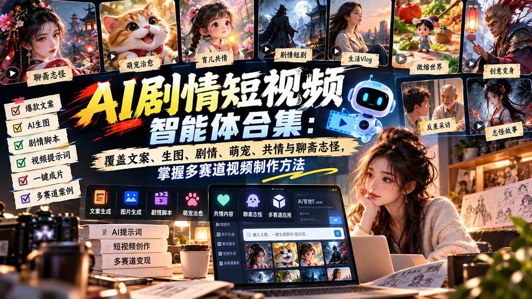 （20644期）【无水印】AI剧情短视频智能体合集：覆盖文案、生图、剧情、萌宠、共情与聊斋志怪，掌握多赛道视频制作方法-九九网创