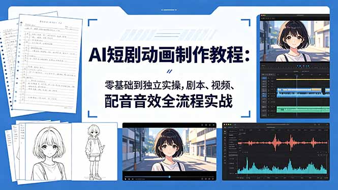 AI短剧动画制作教程：零基础到独立实操，剧本、视频、配音音效全流程实战-九九网创