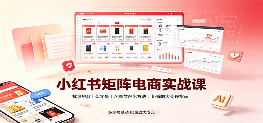 小红书矩阵电商实战课：批量搬款上架实操，AI图文产出，矩阵放大变现指南-九九网创