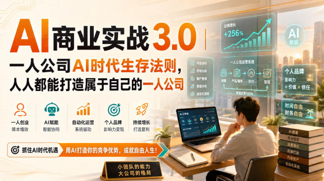 AI商业实战3.0｜一人公司AI时代生存法则，人人都能打造属于自己的一人公司-九九网创