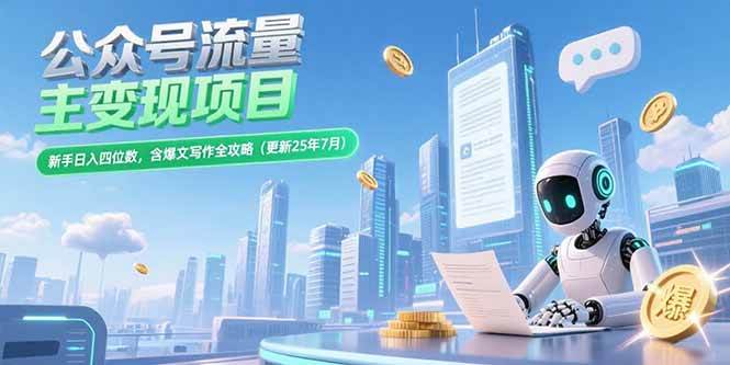 （15412期）公众号流量主变现项目，新手日入四位数，含爆文写作全攻略(更新25年7月)-九九网创