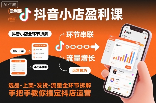 抖音小店盈利课-选品-上架-发货-流量全环节拆解，手把手教你搞定抖店运营-九九网创