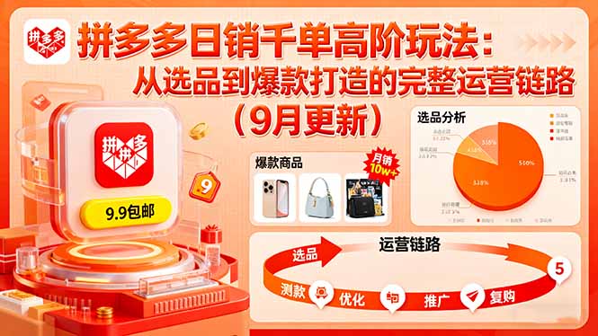 拼多多日销千单高阶玩法：从选品到爆款打造的完整运营链路(9月更新-九九网创