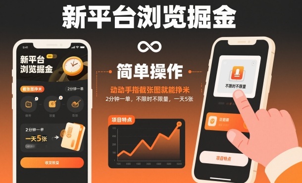 新平台浏览掘金,动动手指截张图就能挣米,2分钟一单,不限时不限量,一天5张【揭秘】-九九网创