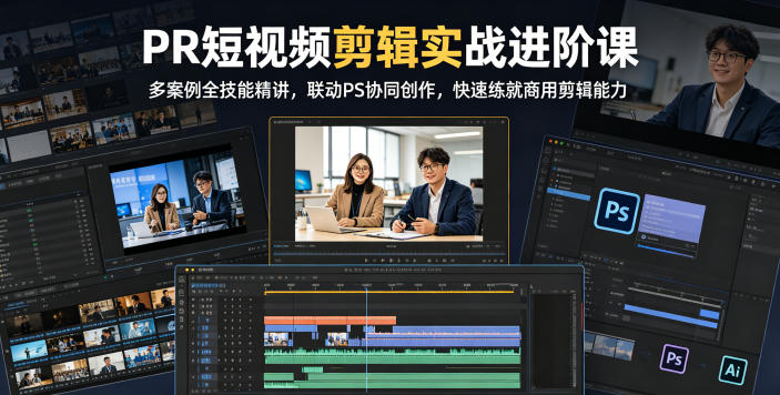 PR短视频剪辑实战进阶课,多案例全技能精讲,联动PS协同创作,快速练就商用剪辑能力-九九网创