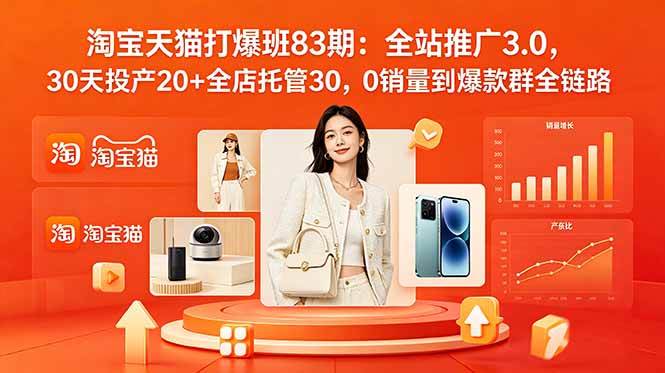 （18920期）2026淘宝天猫打爆班83期：全站推广3.0，30天投产20+全店托管30，0销量到爆款群全链路-九九网创