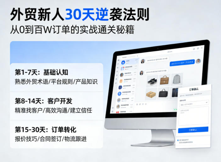 外贸新人30天逆袭法则，教你从0到百W订单的实战通关秘籍-九九网创