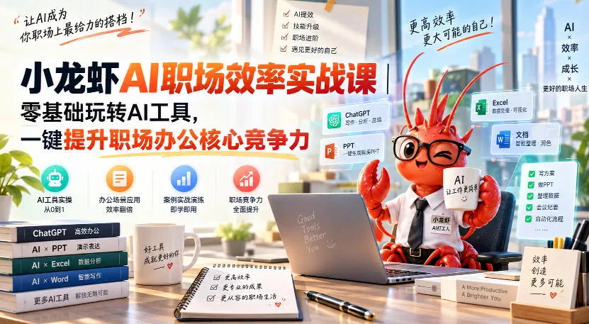 小龙虾AI职场效率实战课｜零基础玩转AI工具，一键提升职场办公核心竞争力-九九网创
