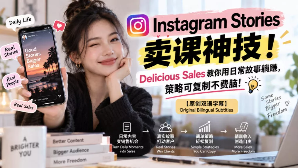 Instagram Stories卖课神技！Delicious Sales教你用日常故事躺賺，策略可复制不费脑！【原创双语字幕】-九九网创