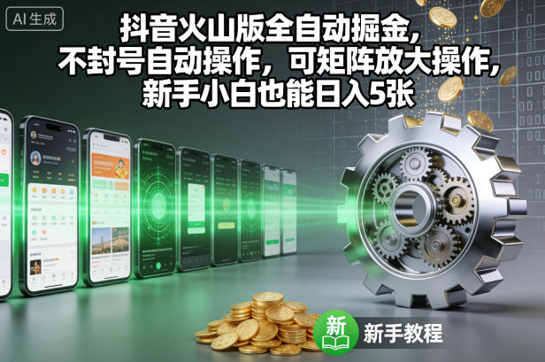 抖音火山版全自动掘金，不封号自动操作，可矩阵放大操作，新手小白也能日入5张【揭秘】-九九网创