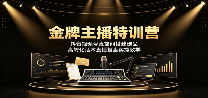 金牌主播特训营：抖音视频号直播间搭建选品，高转化话术直播复盘实操教学-九九网创