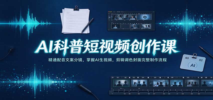 AI科普短视频创作课:精通配音文案分镜,掌握AI生视频,剪辑调色封面完整制作流程-九九网创