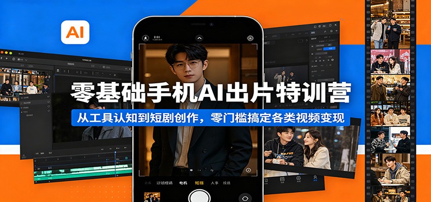 零基础手机AI出片特训营：从工具认知到短剧创作，零门槛搞定各类视频变现-九九网创