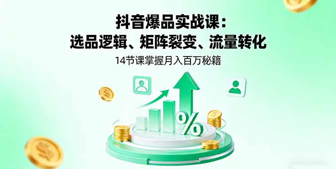 抖音爆品实战课：选品逻辑、矩阵裂变、流量转化，14节课掌握月入百万秘籍-九九网创