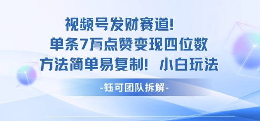 视频号发财赛道单条7W点赞变现四位数方法简单易复制小白玩法-九九网创