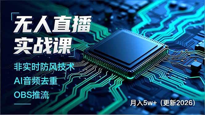(19148期)无人直播实战课(更新6月),非实时防风技术、AI音频去重、OBS推流,建立技术壁垒,月入5w+-九九网创