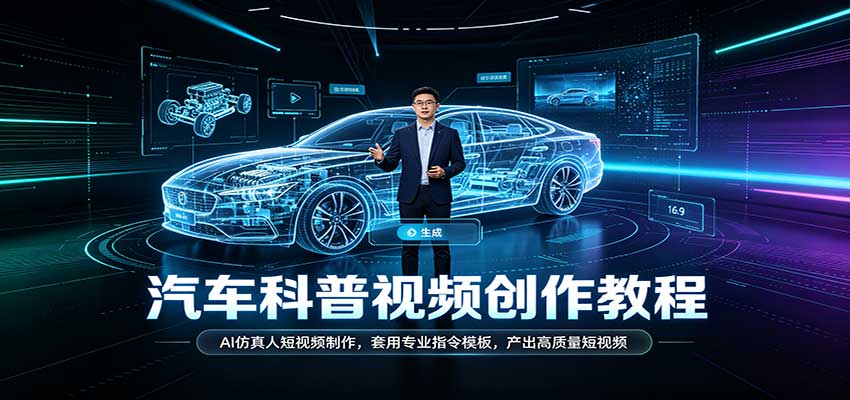 汽车科普视频创作教程:AI仿真人短视频制作,套用专业指令模板,产出高质量短视频-九九网创