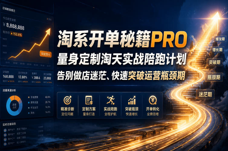 淘系开单秘籍PRO，量身定制淘天实战陪跑计划，告别做店迷茫、快速突破运营瓶颈期（2026年6月22日）-九九网创