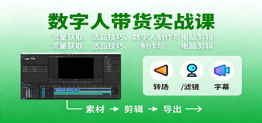 数字人变现实战课：流量获取、选品技巧、数字人制作与电脑剪辑-九九网创