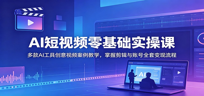 AI短视频零基础实操课：多款AI工具创意视频案例教学，掌握剪辑与账号全套变现流程-九九网创