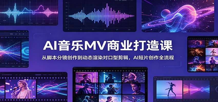 AI音乐MV商业打造课:从脚本分镜创作到动态渲染对口型剪辑,AI短片创作全流程-九九网创