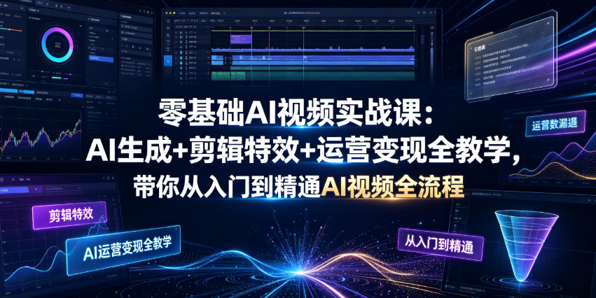 零基础AI视频实战课：AI生成+剪辑特效+运营变现全教学，带你从入门到精通AI视频全流程-九九网创
