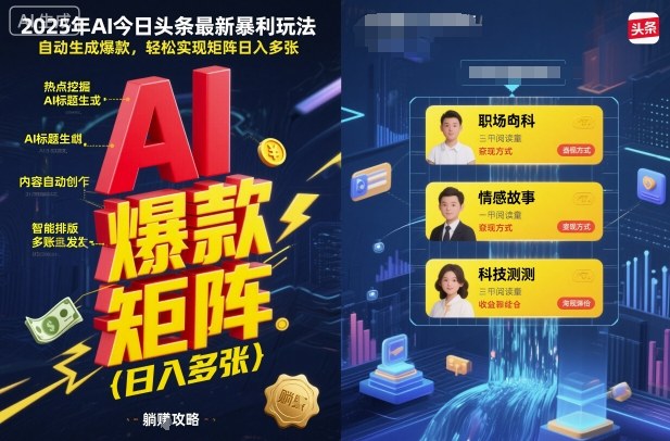 2025年AI今日头条最新暴利玩法,自动生成爆款,轻松实现矩阵日入多张-九九网创